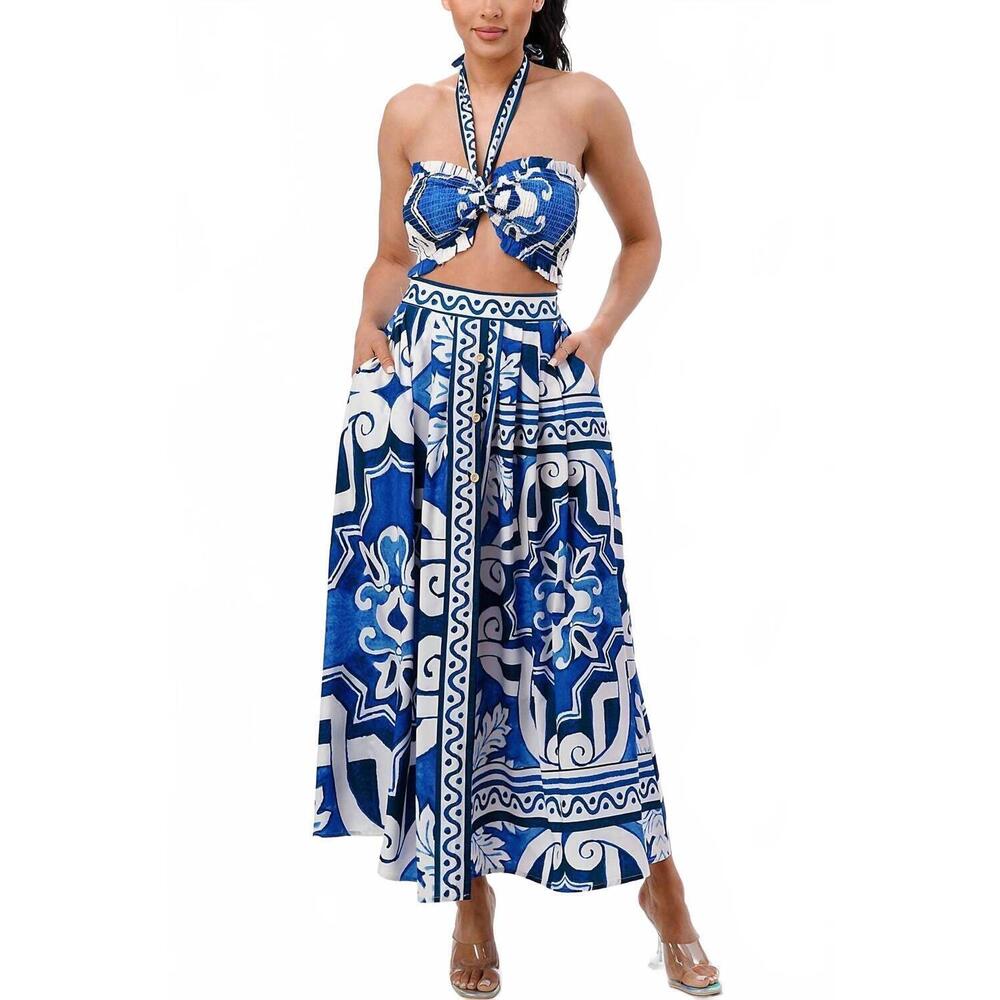 NEW HER BOTTARI reese midi dress in blue